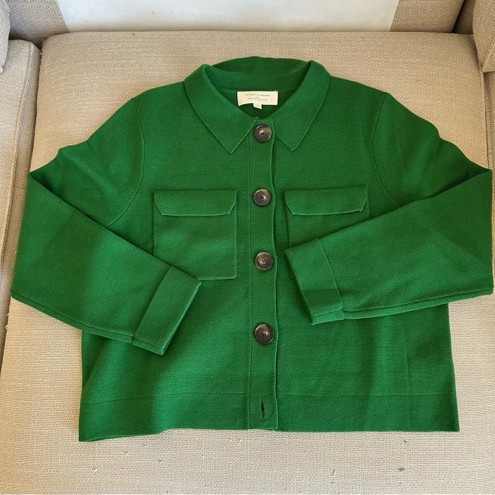 NEW Sezane Betty Cardigan - Green Knit Wool French Causal Soft - Picture 4 of 9